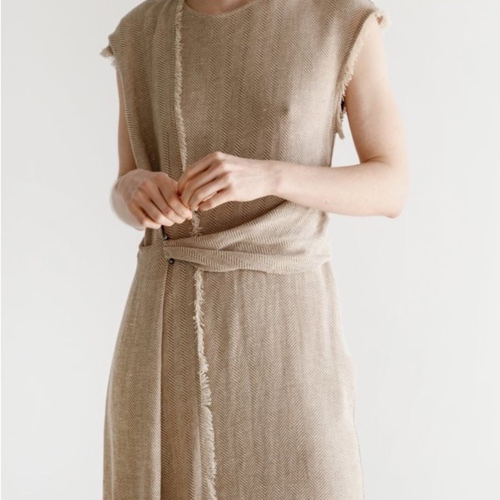 Dusan Linen Oatmeal Maxi Long Dress 42 US Size 10/12